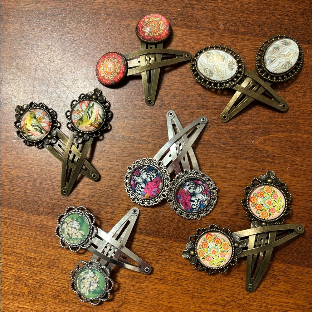 Handmade decorative snap clip barrettes bundle 6 pairs total bought on ETSY